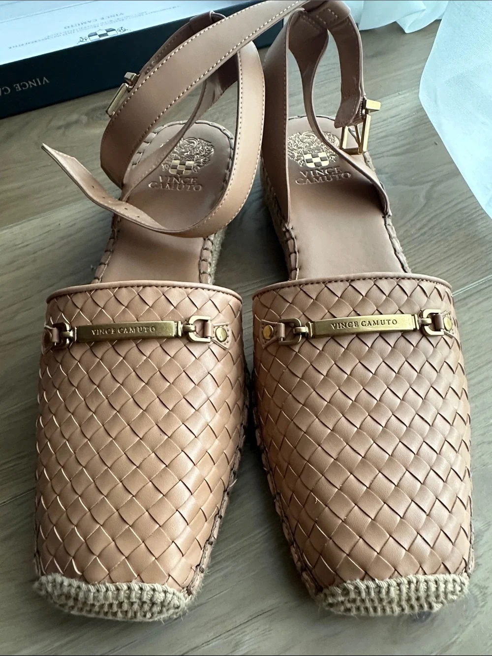 Vince Camuto Tan Woven Espadrille Ankle-Strap Sandals